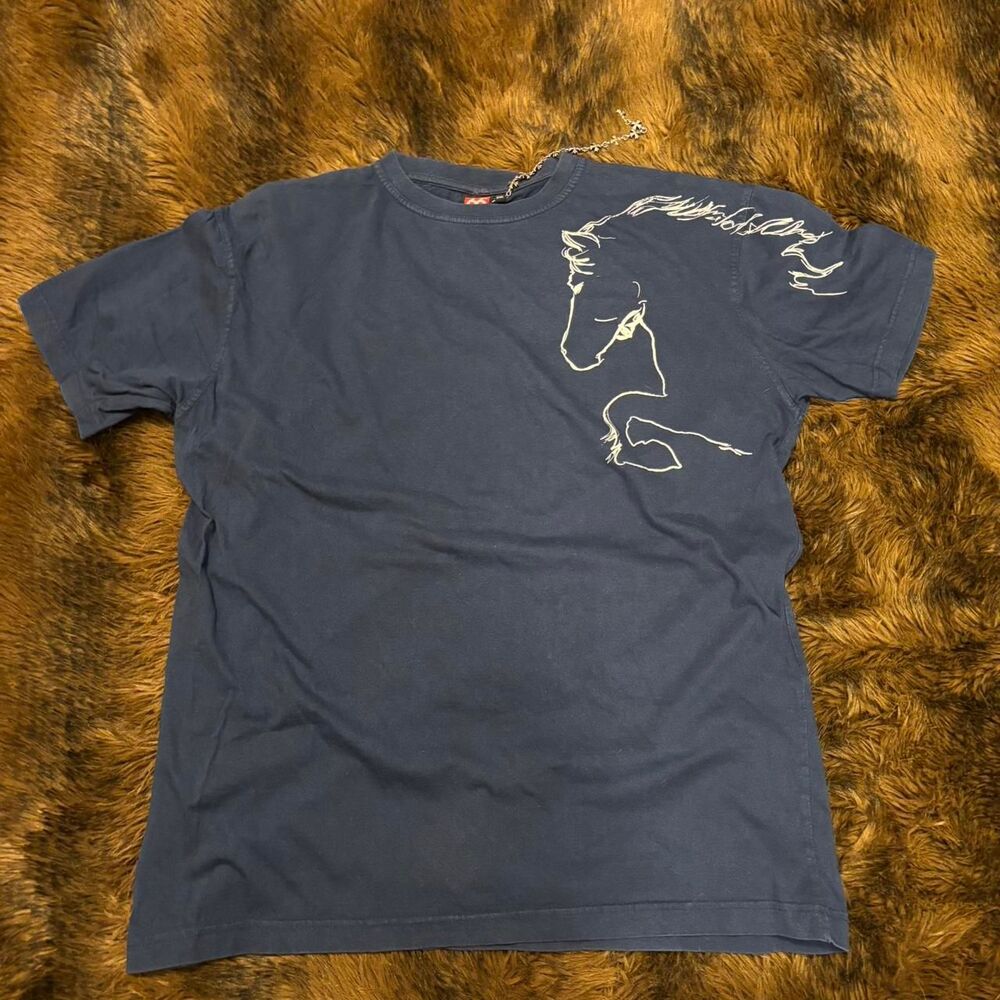 66 North navy blue t-shirt w/ white line drawing of  Horse galloping size 2XL